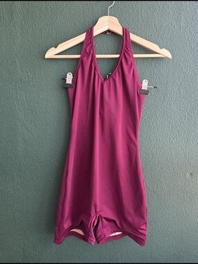 Vintage Women’s Sleeveless One-Piece- Burgundy Swimsuit/Exercise Jumper